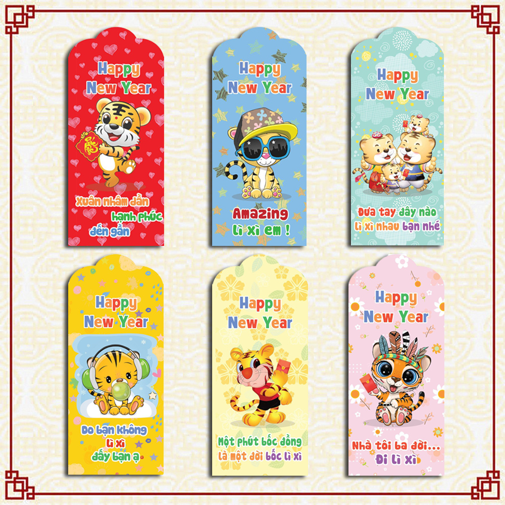 Set 100 bao lì xì tết 2023 Hình nhâm dần vui nhộn giao đủ mẫu