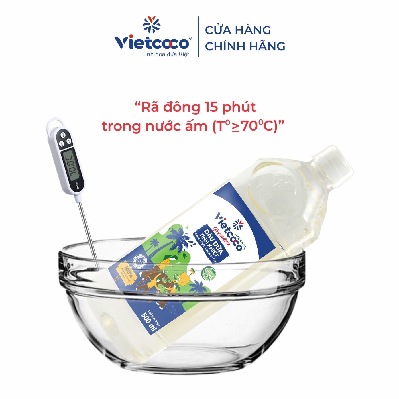 Dầu dừa tinh khiết Organic VIetcoco  (thực phẩm) - chai 500ml