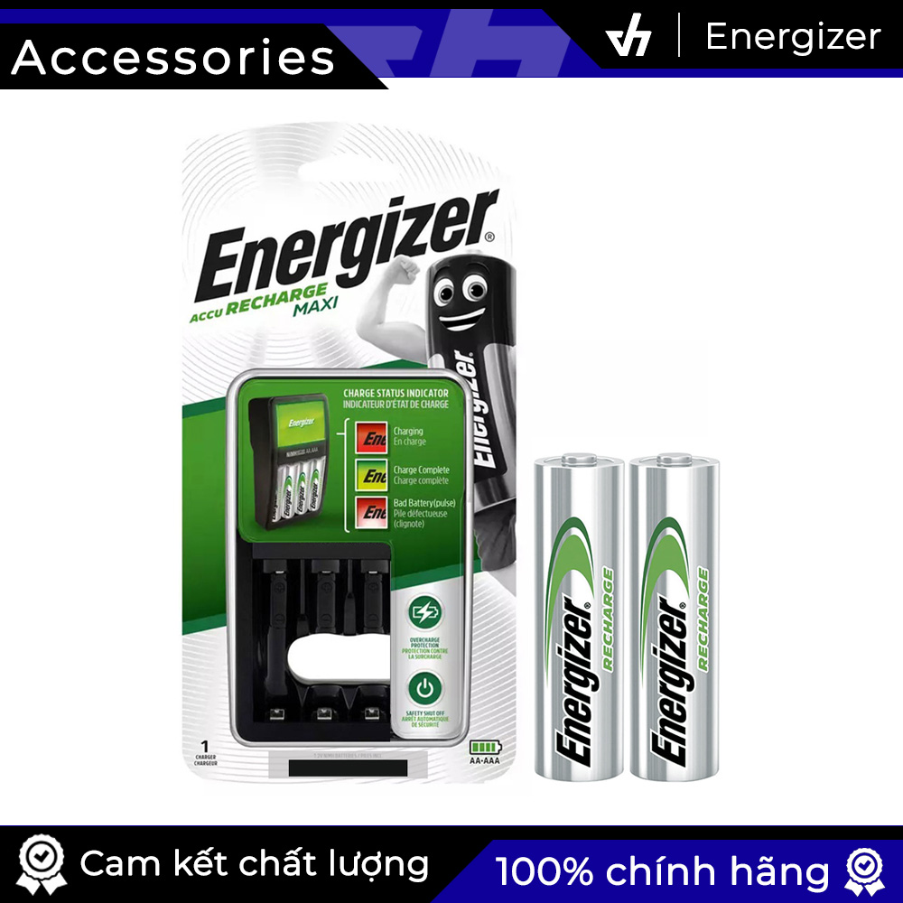[HCM]Bộ sạc AA // AAA Energizer chính hãng kèm 2 pin Energizer TRAY AA 2000mAh - Tự ngắt sạc có đèn báo