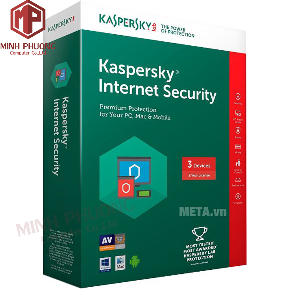 Phần mềm diệt virus kaspersky internet.bản 3 máy.