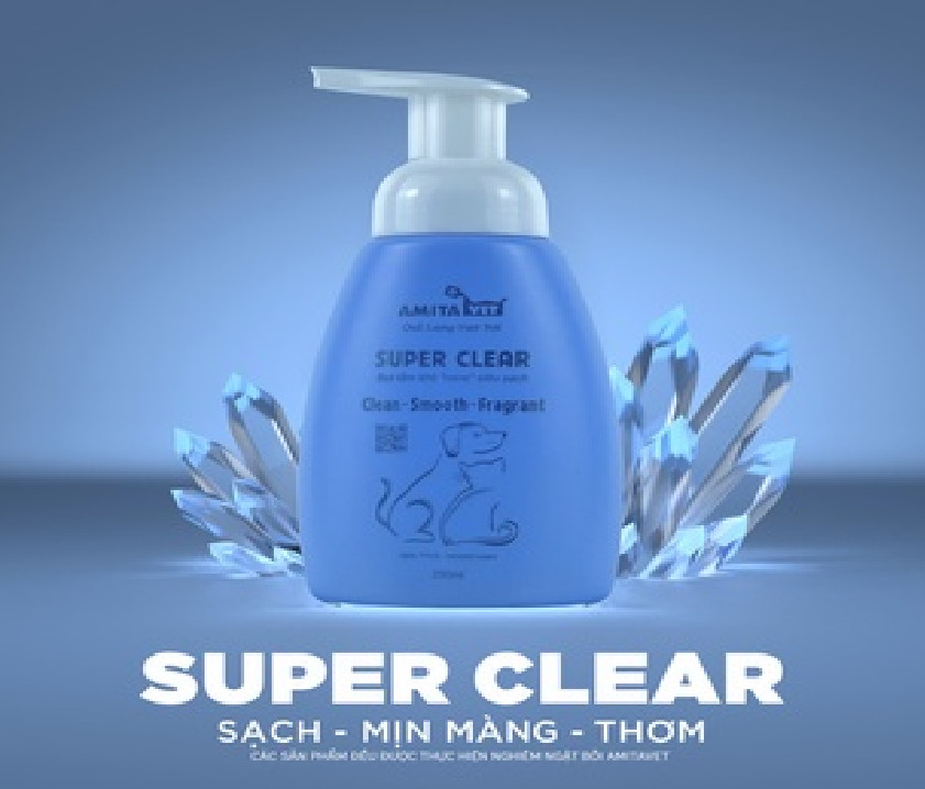 Bọt tắm khô cho chó mèo Super Clear Amitavet giúp dưỡng lông khử mùi làm