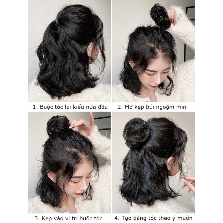 Tóc giả tóc búi ngoặm mini / Tóc kẹp búi nửa đầu
