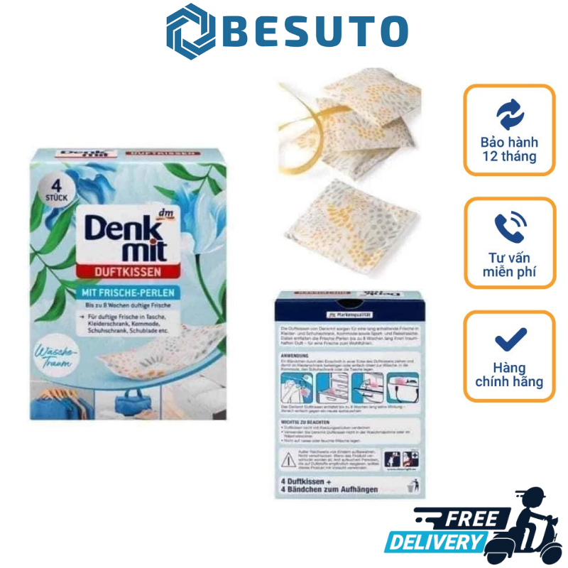 Túi thơm treo tủ quần áo denkmit, túi làm thơm quần áo nhập đức chính hãng chống ẩm mốc và mùi hôi quần áo - hộp 4 túi