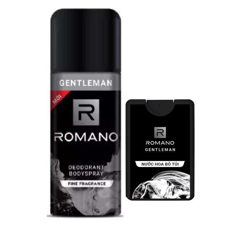 Combo Romano Gentleman: Xịt khử mùi 150ml+Nước hoa bỏ túi 18ml