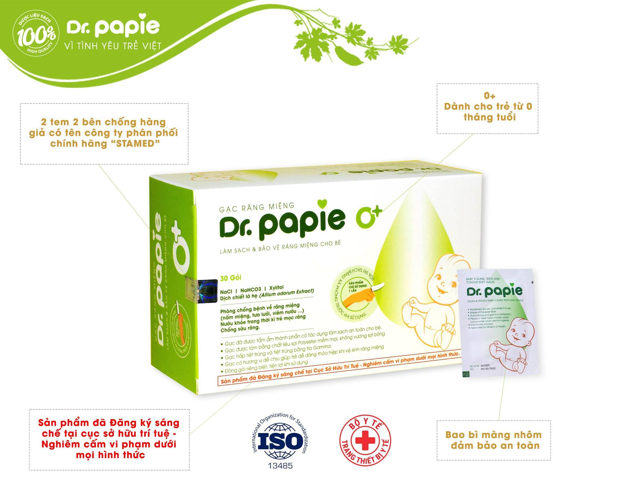 Gạc rơ lưỡi Dr.Papie (30 miếng/hộp)
