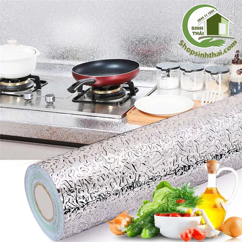 Giấy decal bạc dán bếp tráng nhôm cách nhiệt - cuộn 3 mét x khổ 60cm