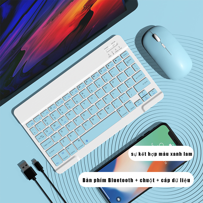 Bộ Bàn Phím + Chuột Không Dây Bluetooth Hình Tròn Di Động Dễ Mang Theo Cho IOS Android Pc Laptop Tablet