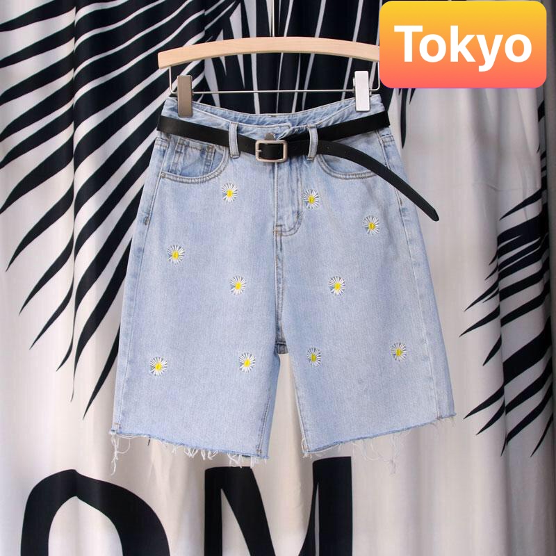 QUẦN SHORT SỌT JEAN LỬNG KIỂU NGỐ RỘNG NỮ CHẤT BÒ XANH HOA CÚC LƯNG CAO NÂNG MÔNG DB-224 - TOKYO FASHION