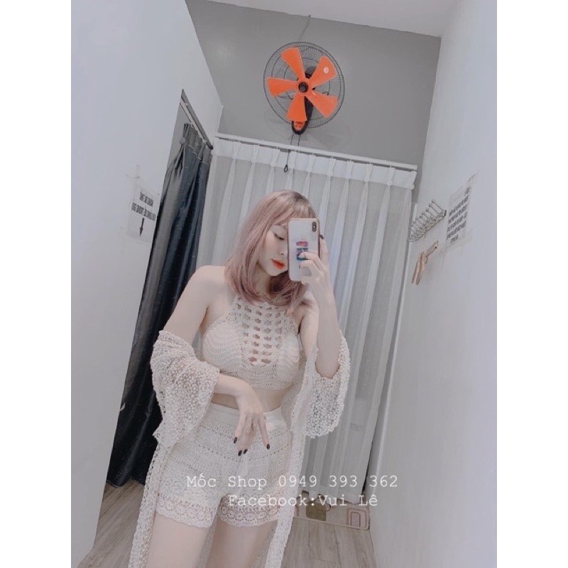 💥Set bikini ren đi biển 3 món( bra -choàng dài-sóc ren như mẫu) -có bán rời