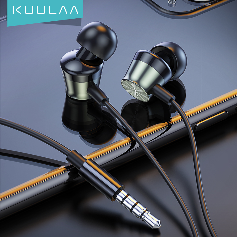 KUULAA Metallic Stereo In-ear Wire Earphone Wired Headphones Small And Light 3.5mm Audio Jack Built-in Microphone HIFI Subwoofer Noise Reduction Earphone asd