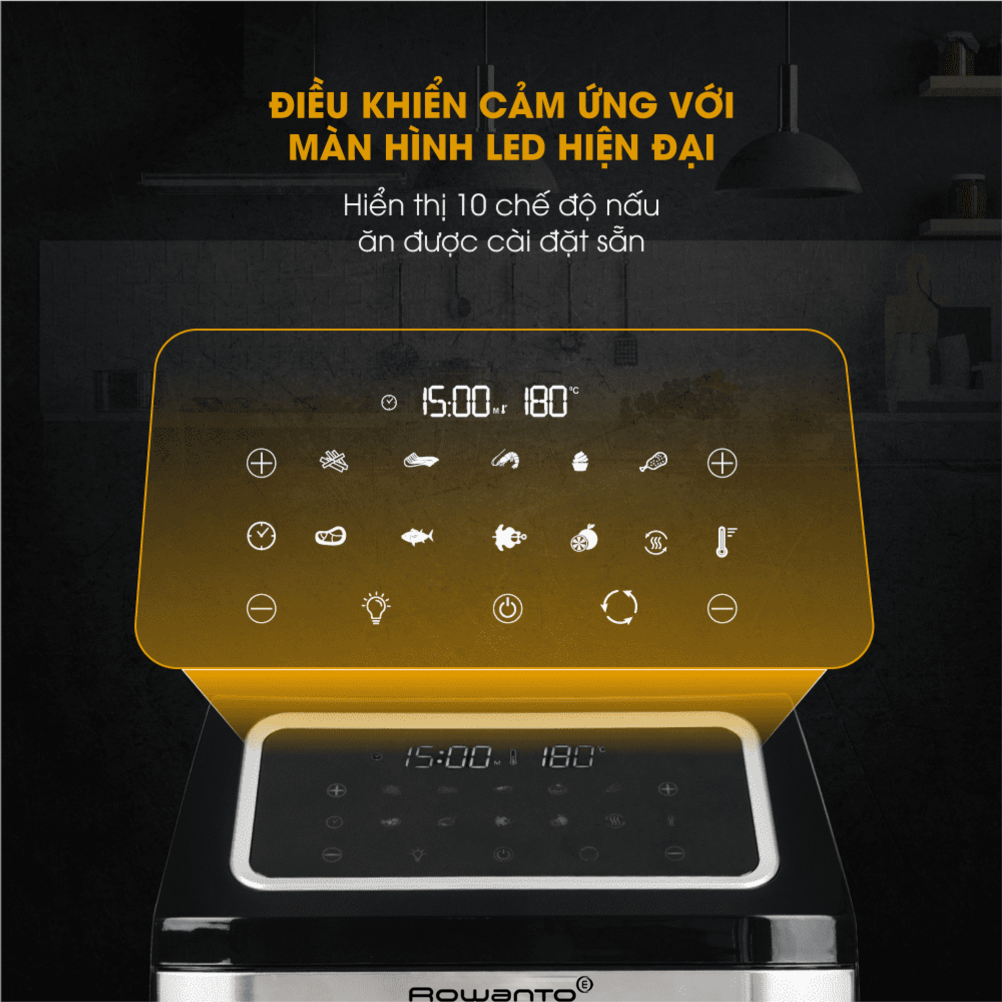 Nồi chiên không dầu, Nồi chiên không khí, máy chiên không dầu Rowanto AF1201 dung tích 12l màn hình cảm ứng LCD thiết kết thời trang vệ sinh dễ dàng Bảo hành 1 đổi 1