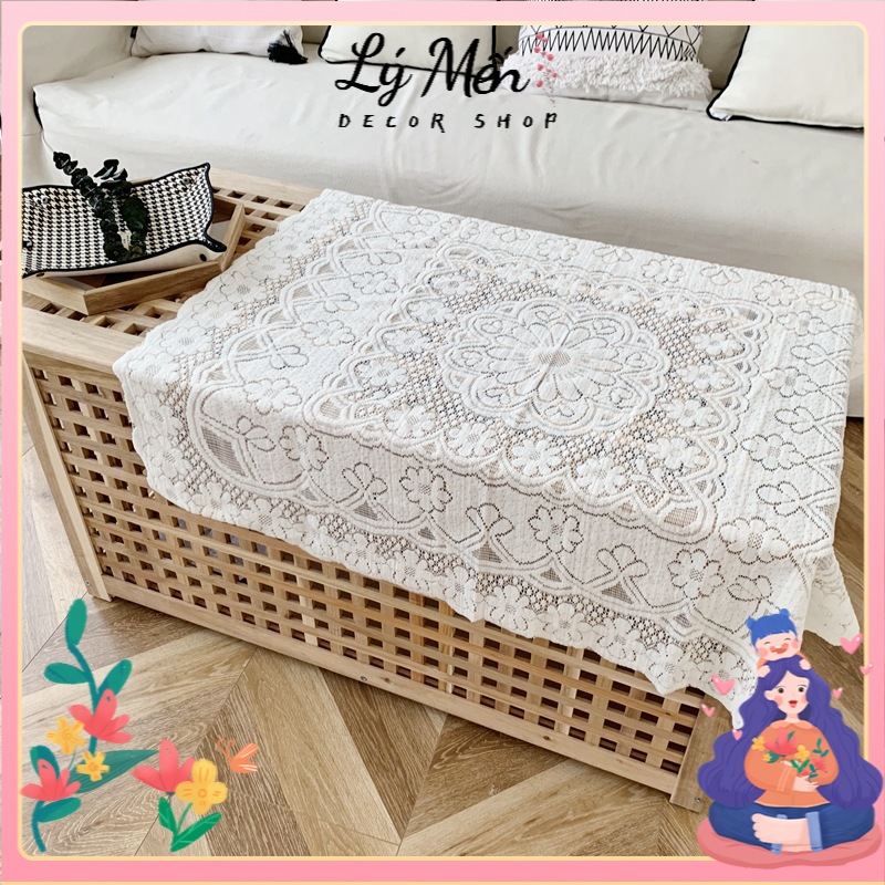 Sale Khăn Trải Bàn Phối Ren Hoa Phong Cách Vintage nhiều kích thước tùy chọn sẵn siêu rẻ decor phòng bàn trà phụ kiện chụp ảnh