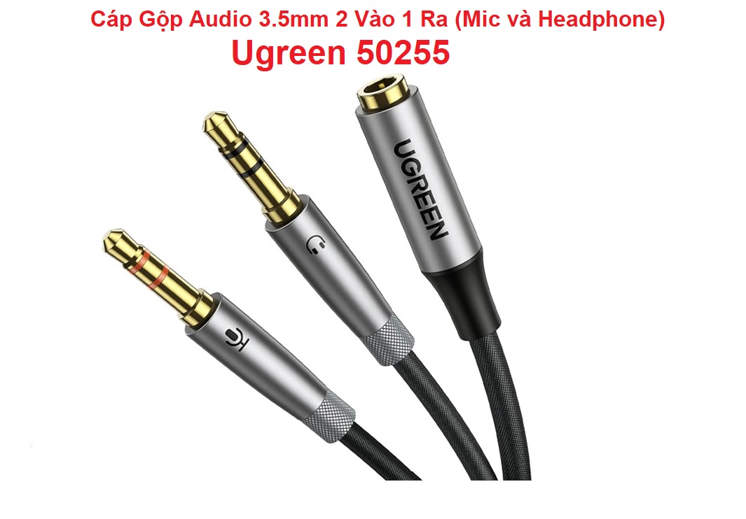 Cáp Gộp Audio 3.5mm 2 Vào 1 Ra Ugreen 20899 , 50255 (Mic và Headphone) Chính Hãng