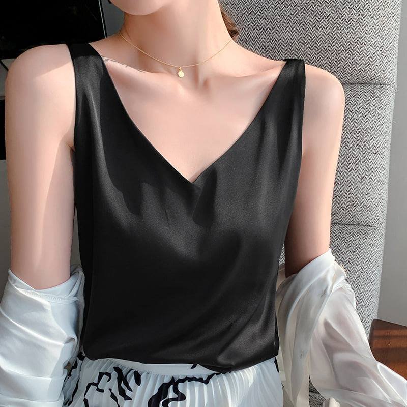 Áo lụa 2 dây cổ v LAMODE tôn dáng tôn da sang trọng ALCV