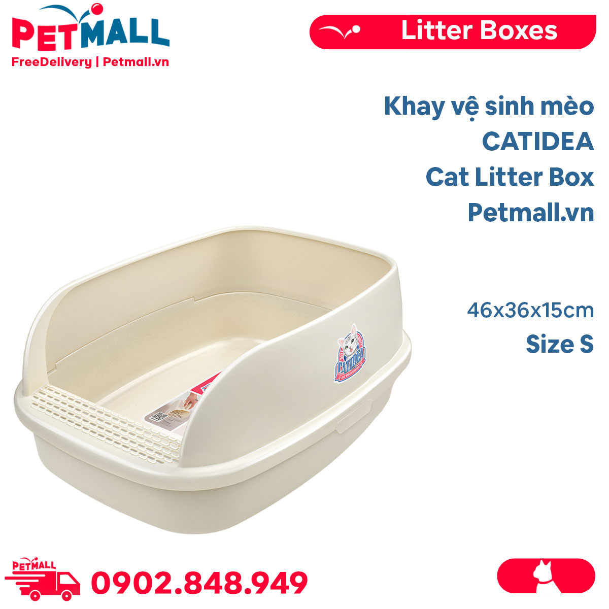 Khay vệ sinh mèo catidea cat litter box size s - 46x36x15cm petmall