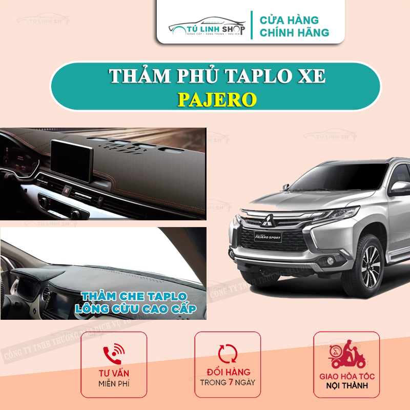 Thảm taplo PAJERO SPORT chính hãng MINCAR hoặc bằng lông Cừu 3 lớp và Da Cacbon