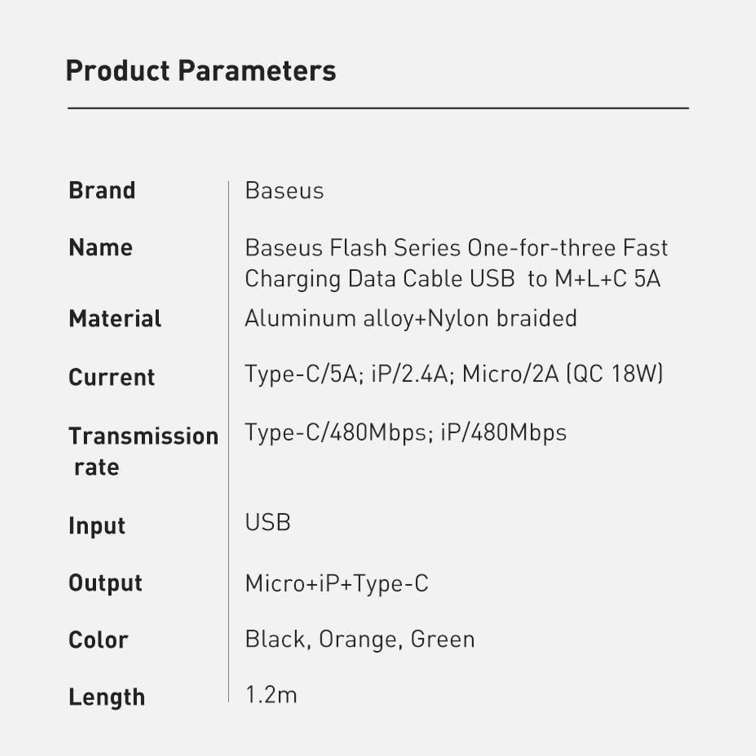 Cáp sạc nhanh 3 đầu Baseus Flash Series 3 in 1 - 40W (USB to Type-C/ Lightning/ Micro, 5A/40W Quick Charging & Data Cable)