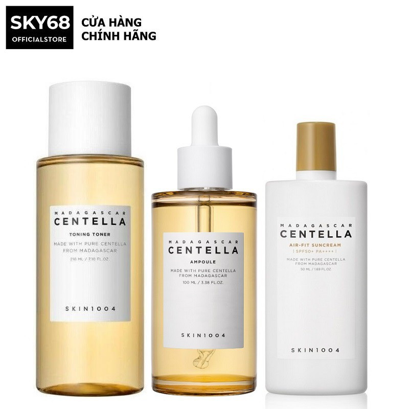Bộ 3 Sản Phẩm Giảm Mụn, Làm Dịu Da Chiết Xuất Rau Má Skin1004 Madagascar Centella (Toner 210ml + SR 100ml + KCN 50ml)