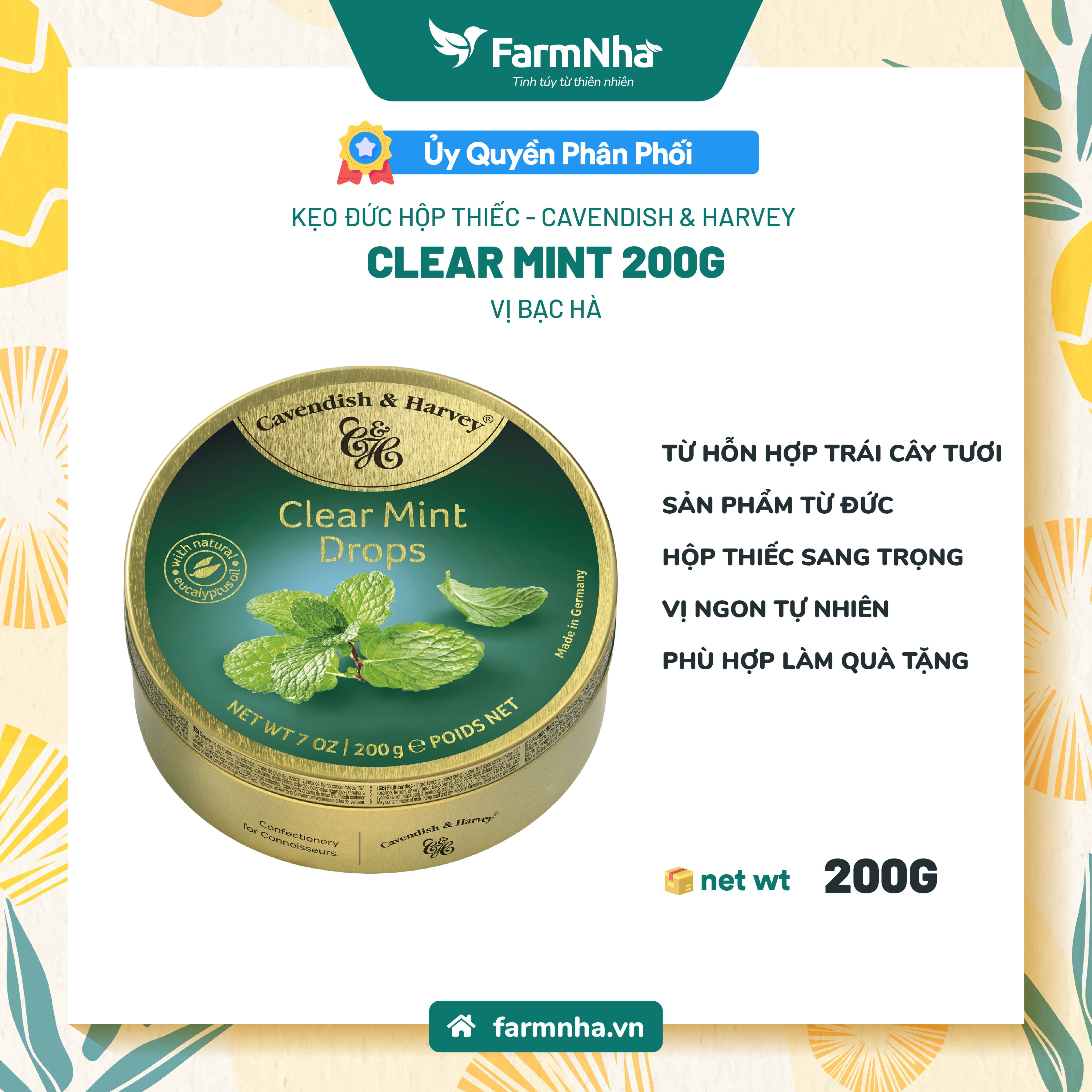 Kẹo trái cây cavendish & harvey vị clear mint - hộp thiếc làm quà tặng sang trọng