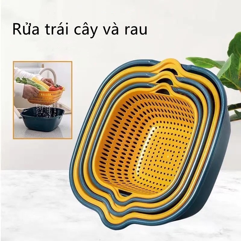 Bộ thau rổ 6 món vuông