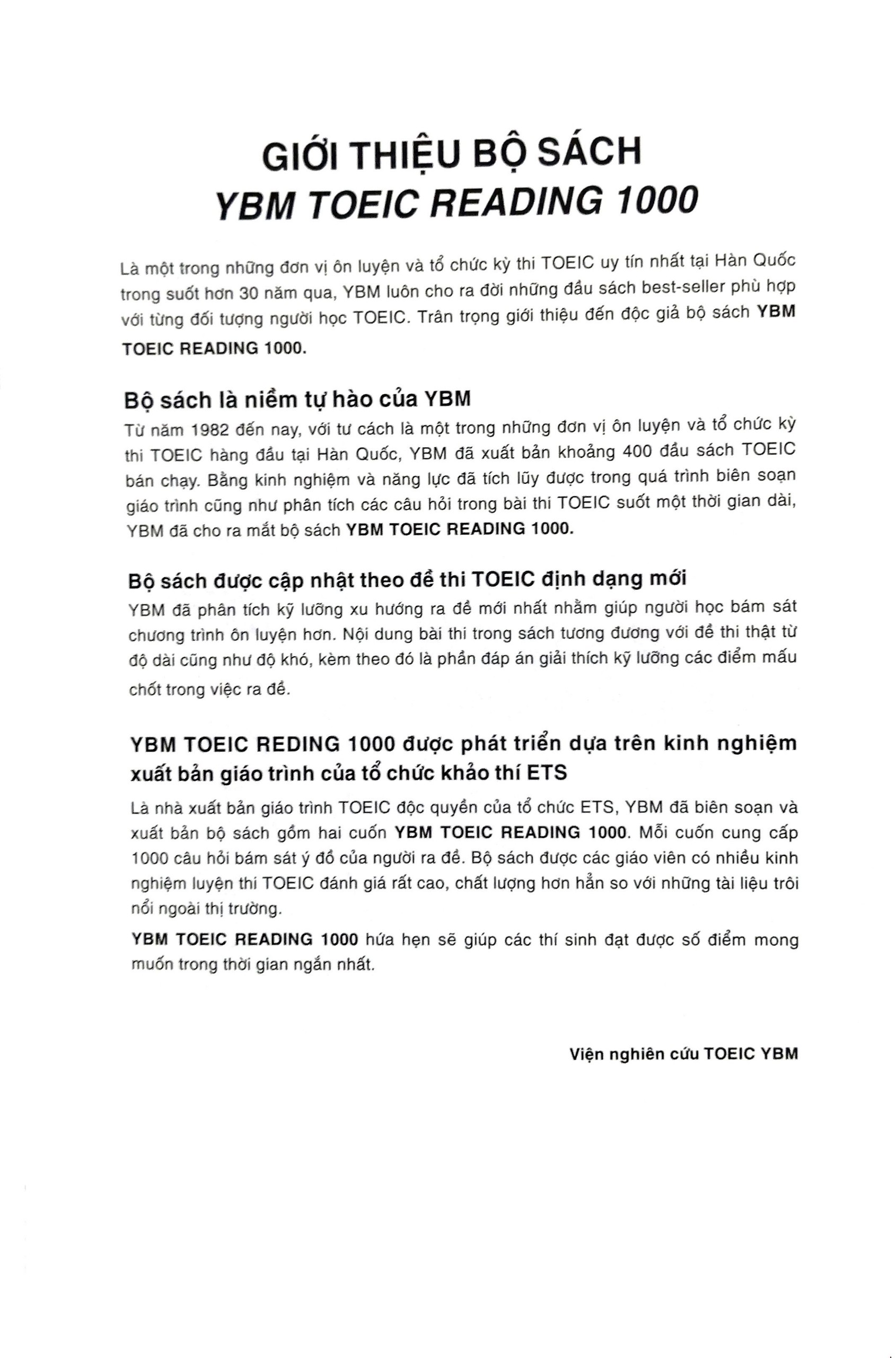 Sách Mới Alphabooks - YBM Actual Toeic Tests RC 1000 - Vol 1