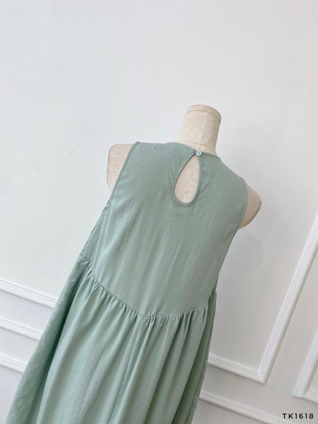 [Ảnh thật] Đầm suông cổ tròn xếp li xinh xắn chất linen lụa mềm đẹp