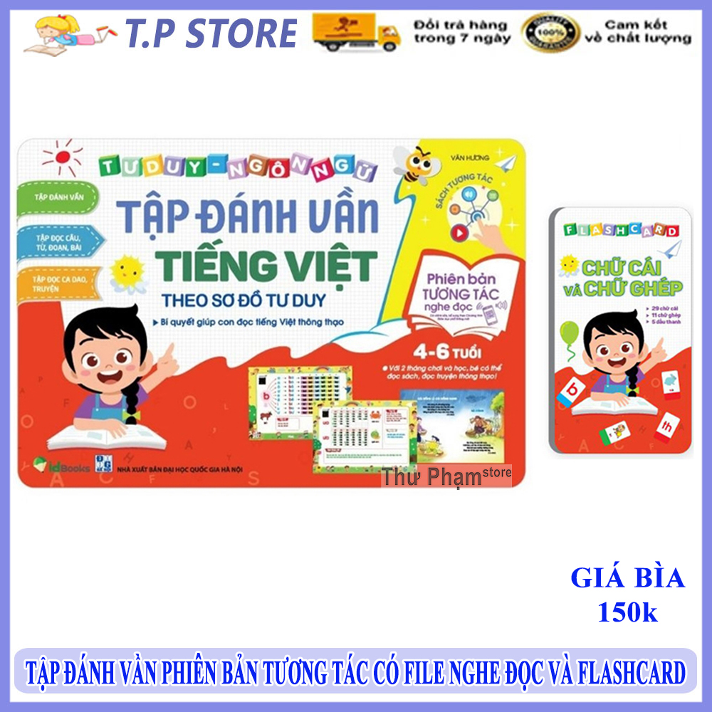 Combo Sách Tập Đánh Vần Tiếng Việt Phiên Bản Tương Tác - Quét Mã QR Nghe Đọc và Kể Chuyện Cho Trẻ Em Từ 4-6 Tuổi ( Có Kèm Bộ Thẻ Đánh Vần )