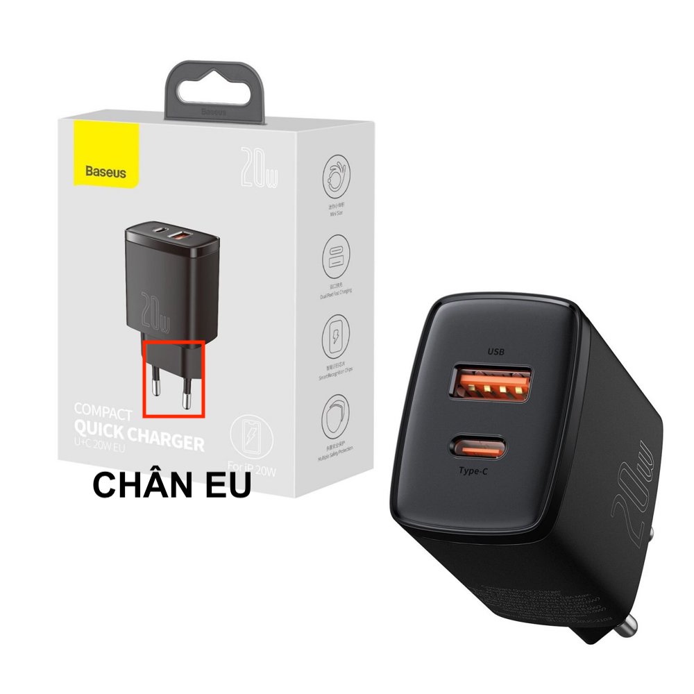 Củ Sạc Nhanh PD 20W, QC3.0 - Baseus CCXJ 2 Cổng Type-C + USB - Cốc Sạc Nhanh Cao Cấp Cho iPhone 13 12 11 XSMAX,... [CHÍNH HÃNG]