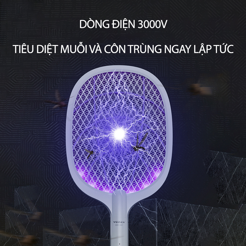 [BẢO HÀNH 12 THÁNG] Vợt muỗi thông minh tự động bắt muỗi, vợt bắt muỗi tự đông cao cấp giá rẻ kèm đế và dây sạc USB - Vợt muỗi điện quang, vợt muỗi rạng đông đa năng, vot muoi, vot bat muoi