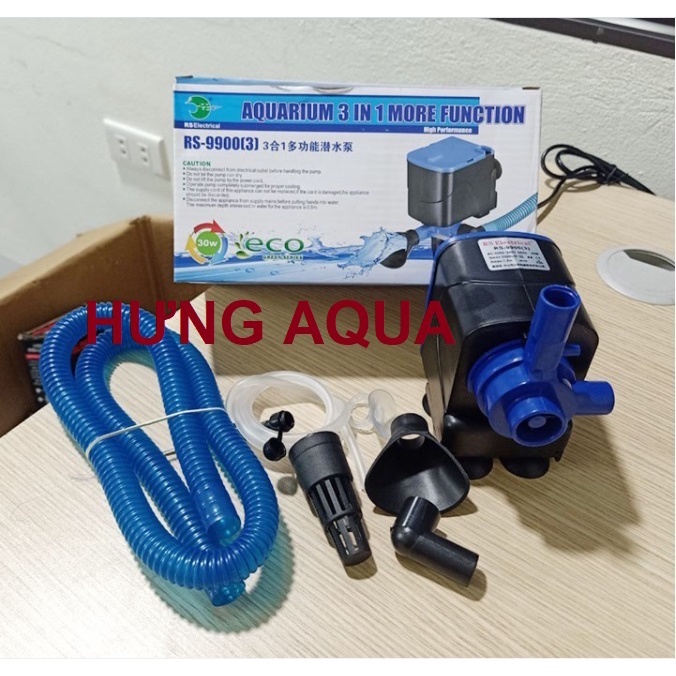 Bơm bể cá - bơm lọc máng bể cá rs-9900 30w 3in1: bơm, lọc và thổi oxy cho bể từ 0.8-1.2m