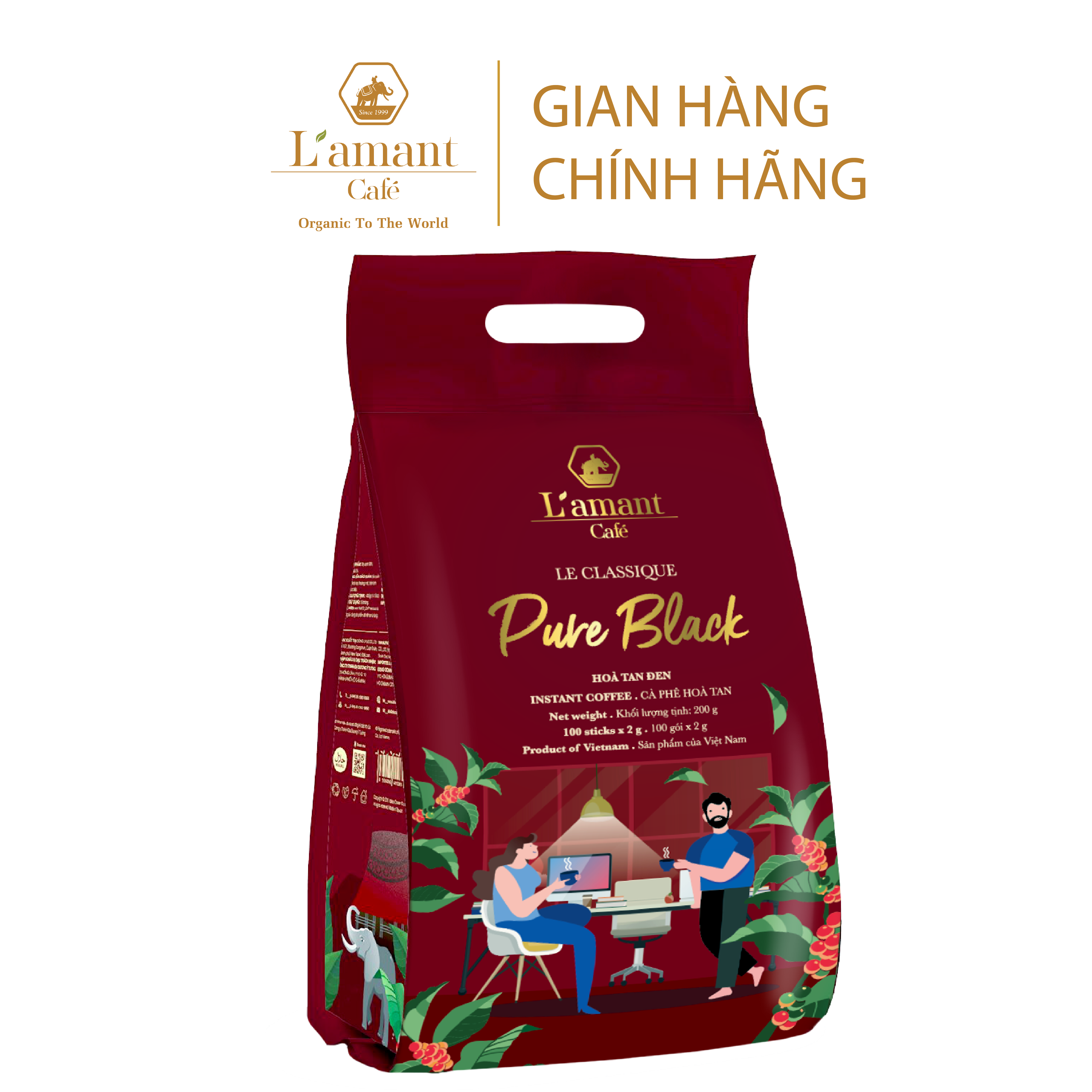 Cà phê hòa tan đen Pure Black - L'amant Pure Black Instant Coffee (Hộp 15 gói x 2gr)