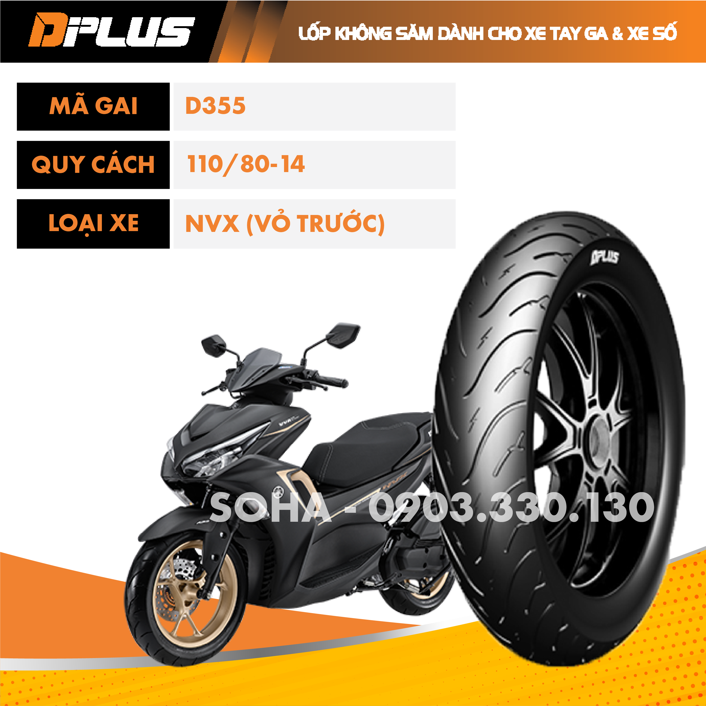 LỐP TRƯỚC NVX 110/80-14 TL DPLUS