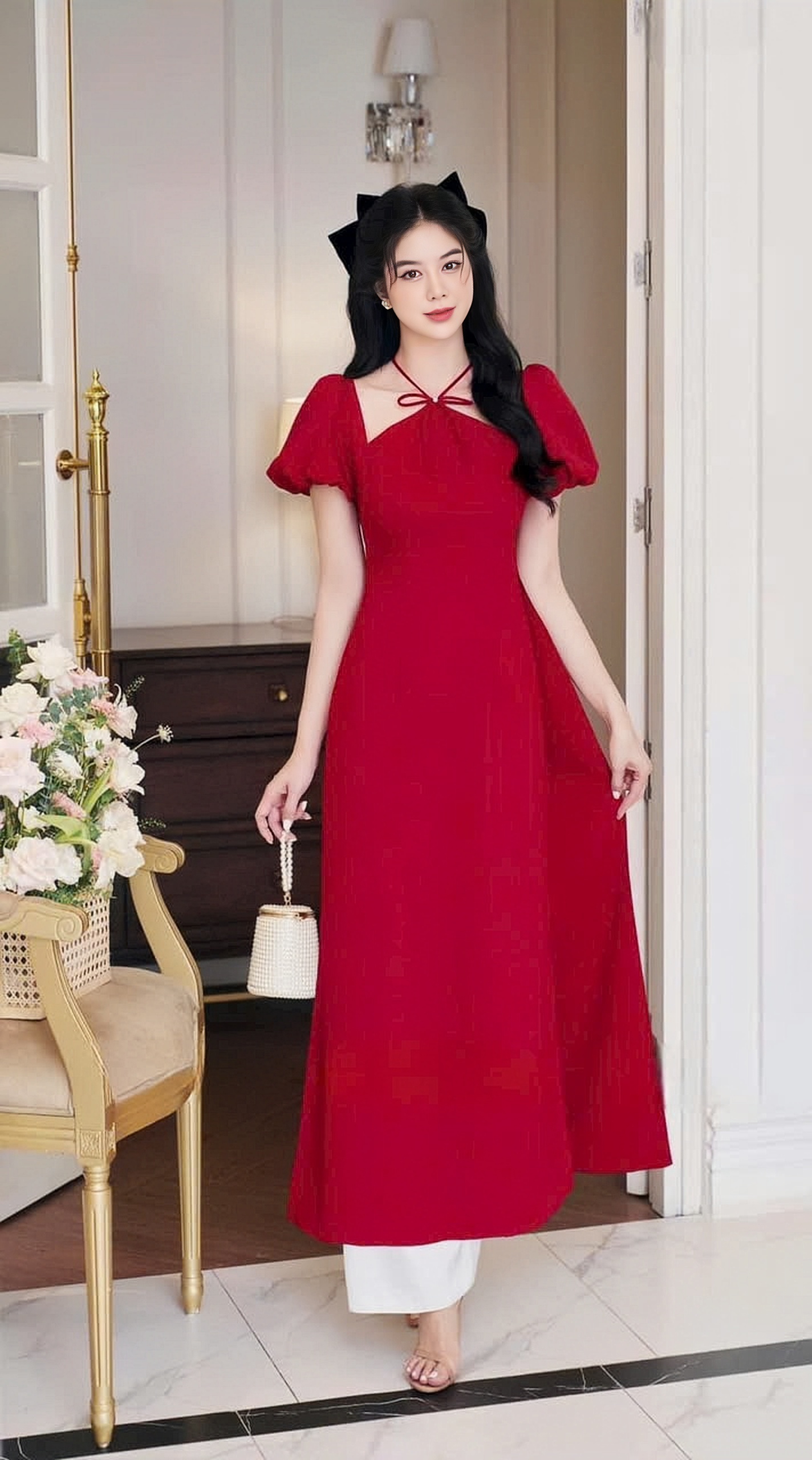 Sét Bộ Áo Dài Phồng Tay Cách Tân + Quần