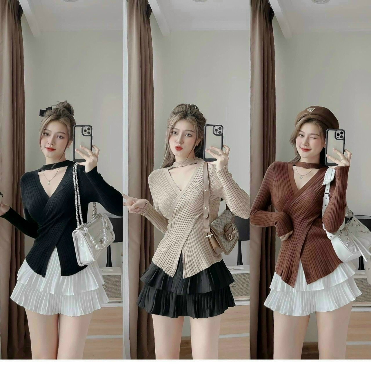 Áo len Lông Thỏ vạt chéo cổ v chocker m155