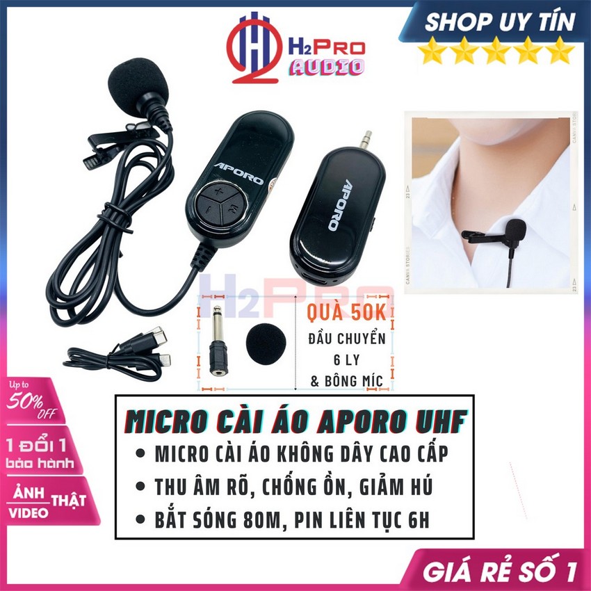 Micro cài áo aporo uhf, micro trợ giảng không dây cao cấp, dùng cho các máy trợ giảng, loa kéo, amply-h2pro tech