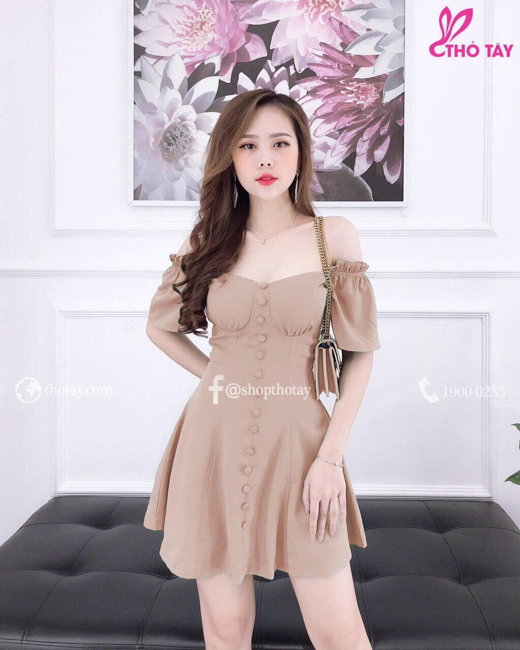 Đầm bẹt vai đính nút siêu đẹp (GS) UZU
