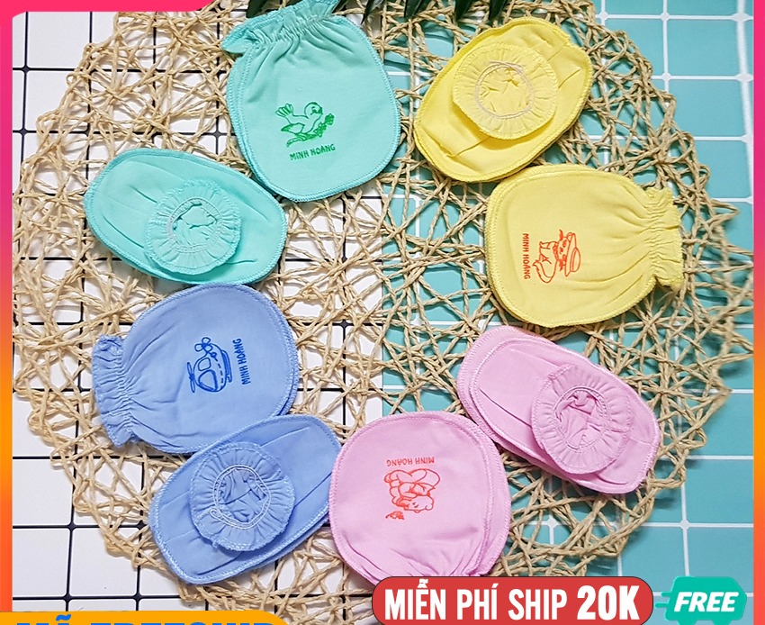 Bao tay bao chân Minh Hoàng cổ thun vắt sổ họa tiết ngẫu nhiên cho bé