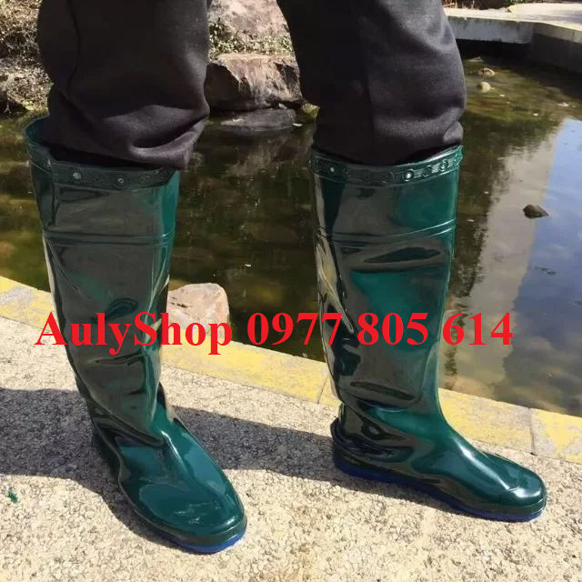 Ủng cấy ngắn đến đầu gối Hoa San size 35-42 màu xanh rêu đế mềm, ủng lội nước, ủng lao động, ủng hoa san