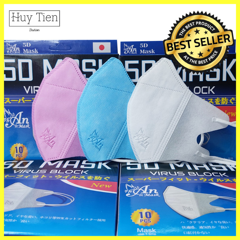 Giá bán Khẩu trang 5D An Mask(10 cái/hộp), sản xuất theo quy trình của Nhật Bản đảm bảo an toàn tuyệt đối khi sử dụng. Ngăn ngừa xâm nhập của bụi siêu mịn và Virus, đạt chuẩn ISO. khẩu trang y tế, khẩu trang 5D (trắng,xanh,hồng)