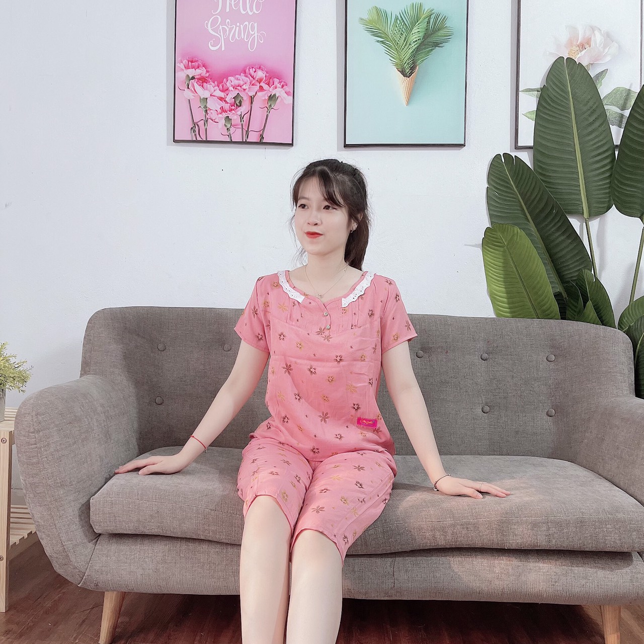 [Đồ Ngủ] Đồ Bộ Mặc Nhà Quần Lửng Chất Đũi Lạnh Loại 1