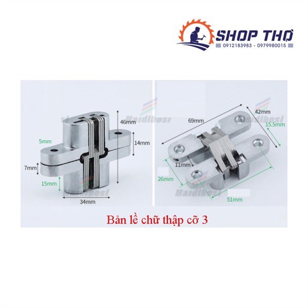 Bản Lề Chữ Thập Cỡ 1 và cỡ 2, cỡ 3 (set 2 cái)
