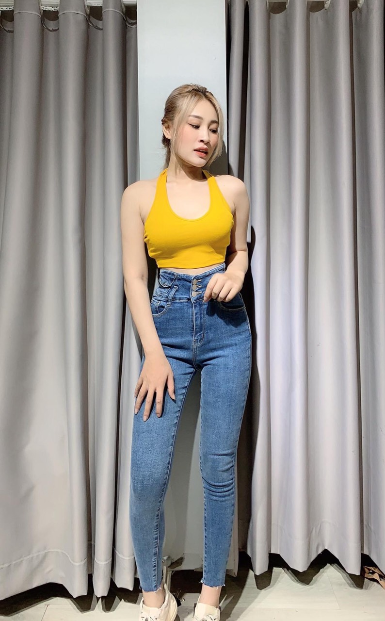 Quần jean nữ lưng cao 3 cúc siêu tôn giáng chất jean giãn cực đẹp duyens-106