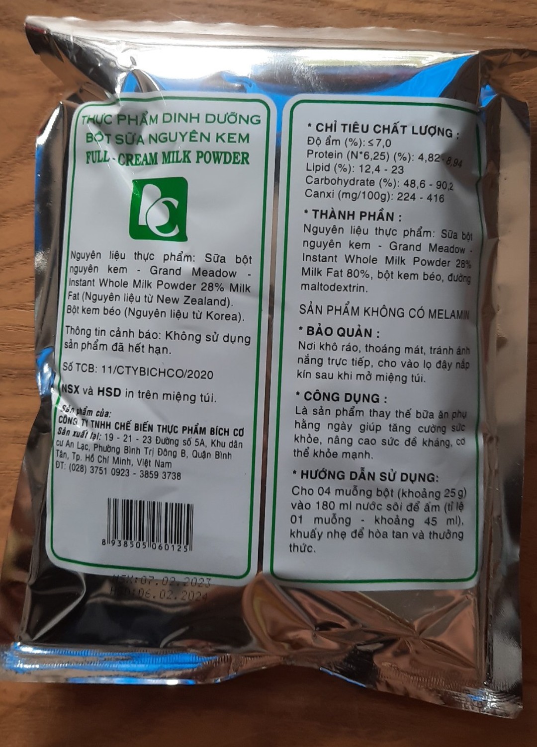 1.5KG BỘT SỮA NGUYÊN KEM CANXI hiệu Bích Cơ (gồm Hai con bò đỏ, Hà Lan, BC - 500gram/bịch)