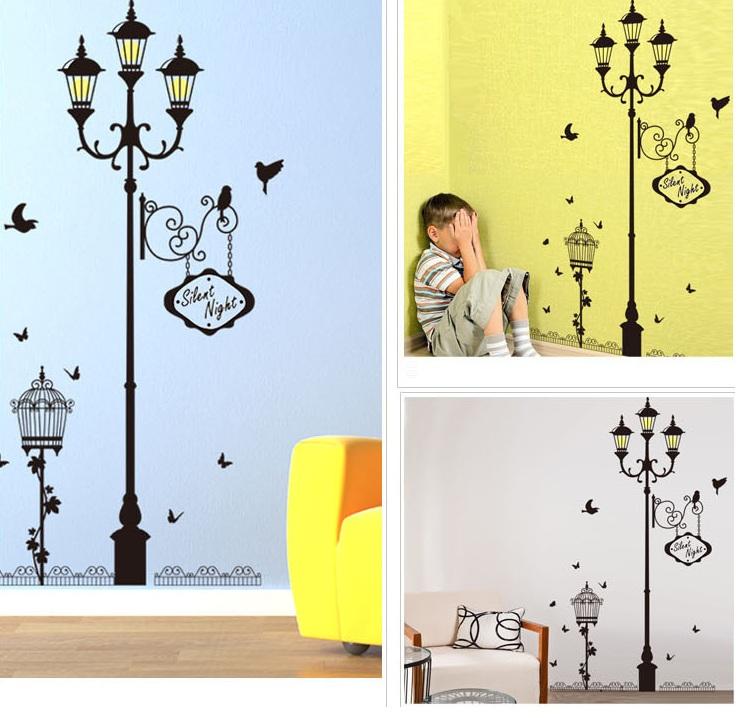 Decal dán tường Cột đèn đen vàng- P17-vivadecal