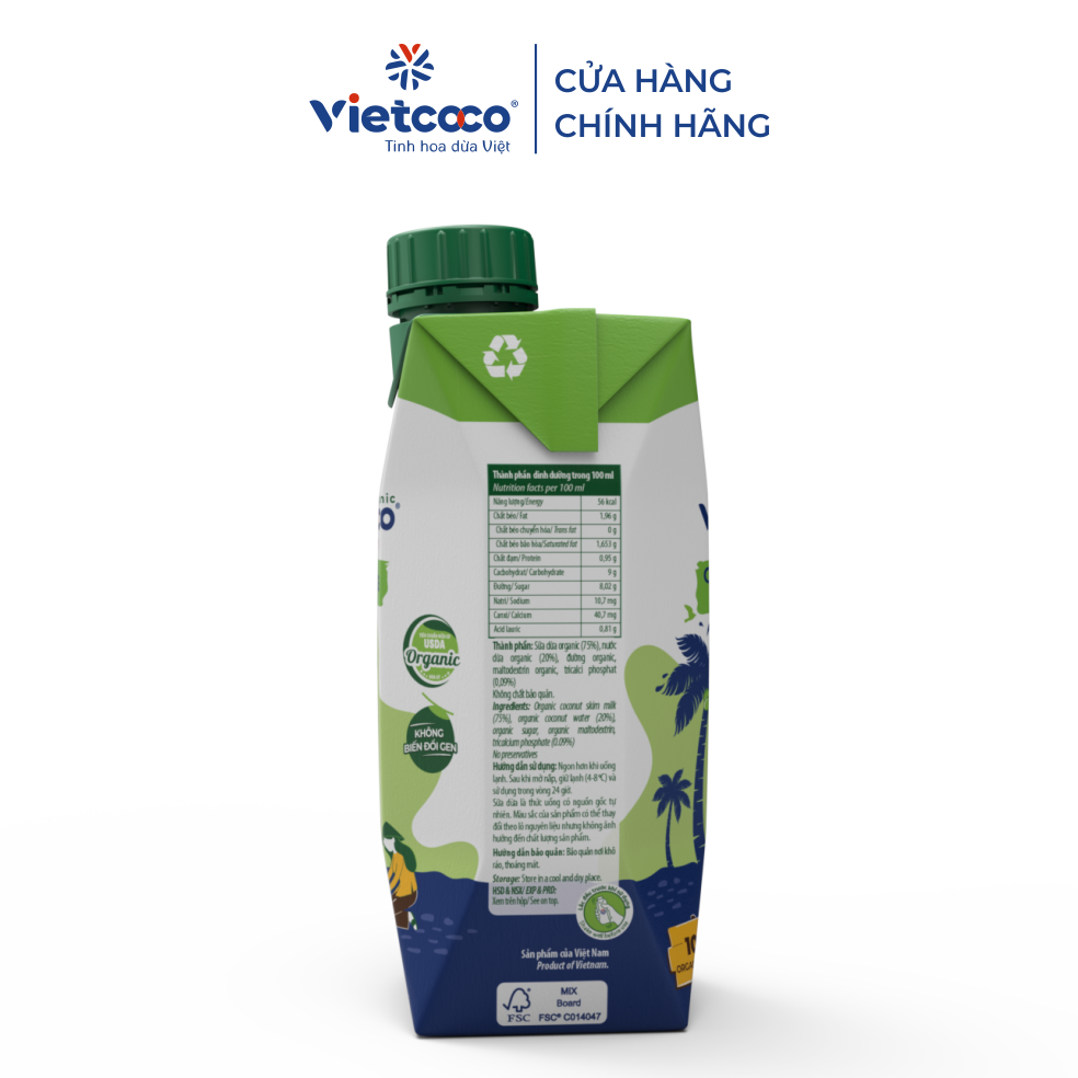 Sữa dừa Organic UHT Vietcoco - hộp 330ml