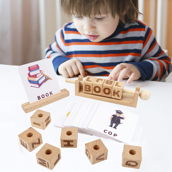 Cube Block Building Number Toy Learning Game Wooden Alphabet Toy
