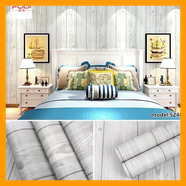 giấy dán tường sẵn keo vân gỗ dọc ghi (10m x 45cm / cuôn) 5246