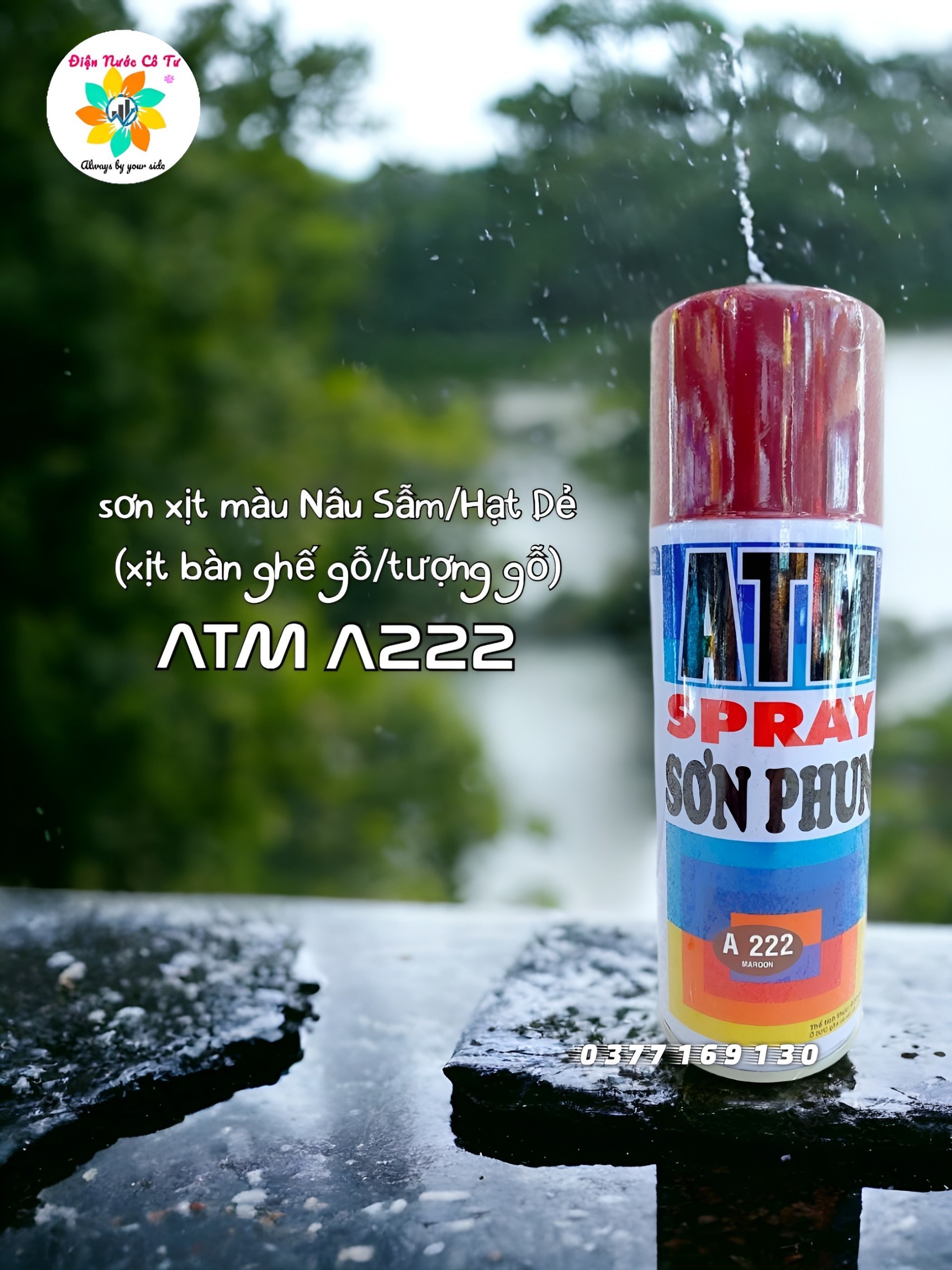 Sơn xịt màu nâu sẫm, màu hạt dẻ ATM Spray A222 Maroon - sơn xịt màu gỗ cho bàn ghế nội thất