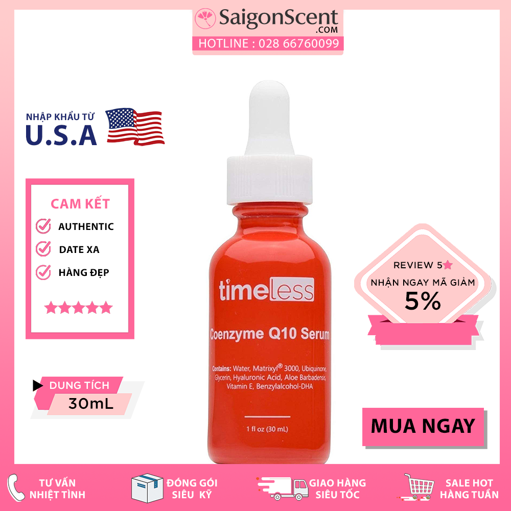 [HCM][HÀNG NHẬP KHẨU] [Saigon Scent] Tinh chất chống lão hóa Timeless Coenzyme Q10 + Matrixyl 3000 + HA ( 30mL )