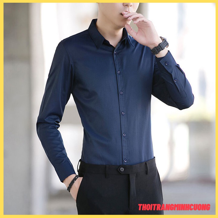 Áo sơ mi áo sơ mi nam đẹp dài tay Hàn Quốc vải sơ mi lụa nến áo công sở cao cấp, áo, áo sơ mi nam, áo sơ mi, quần áo nam, áo sơ mi cổ bẻ